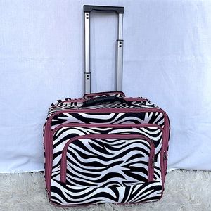 - Rolling case with zebra print and pink zipper